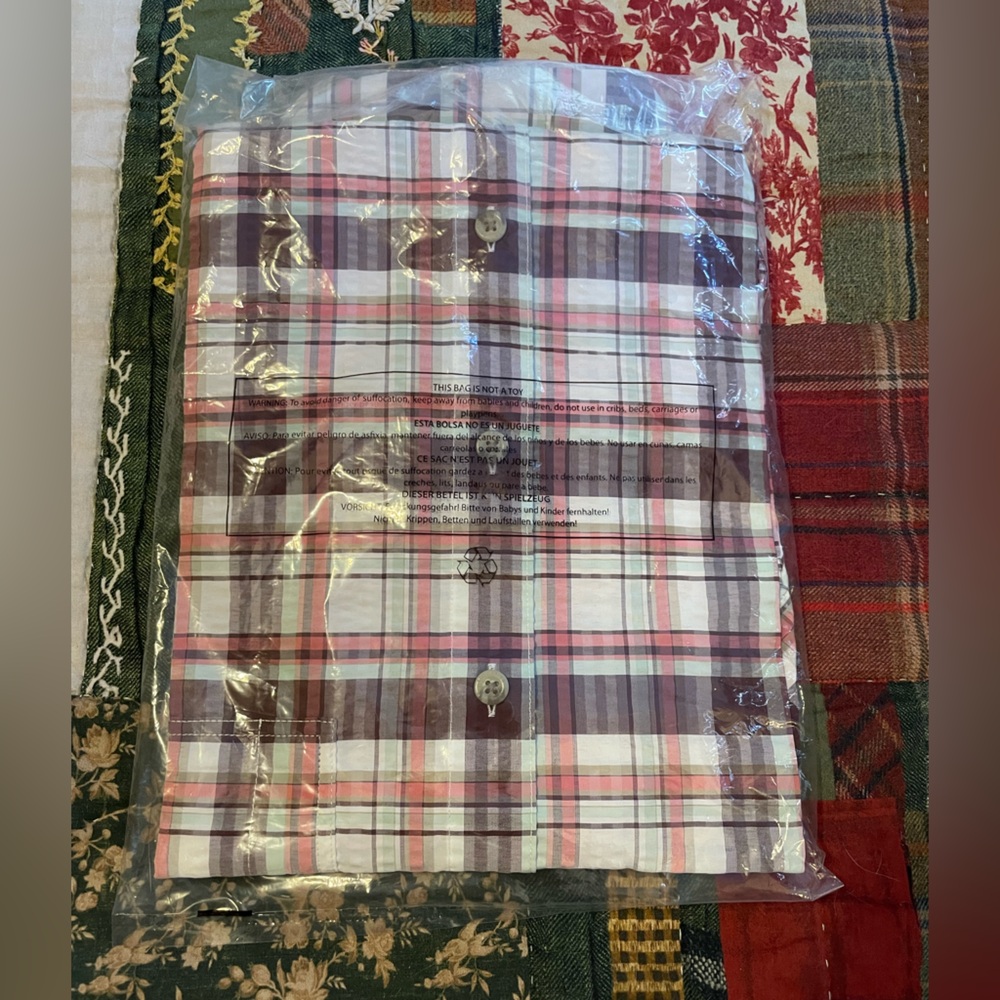 NWT Eddie Bauer UPF 30 Men's Plaid Shirt - Grey & Salmon Color - Picture 2 of 3